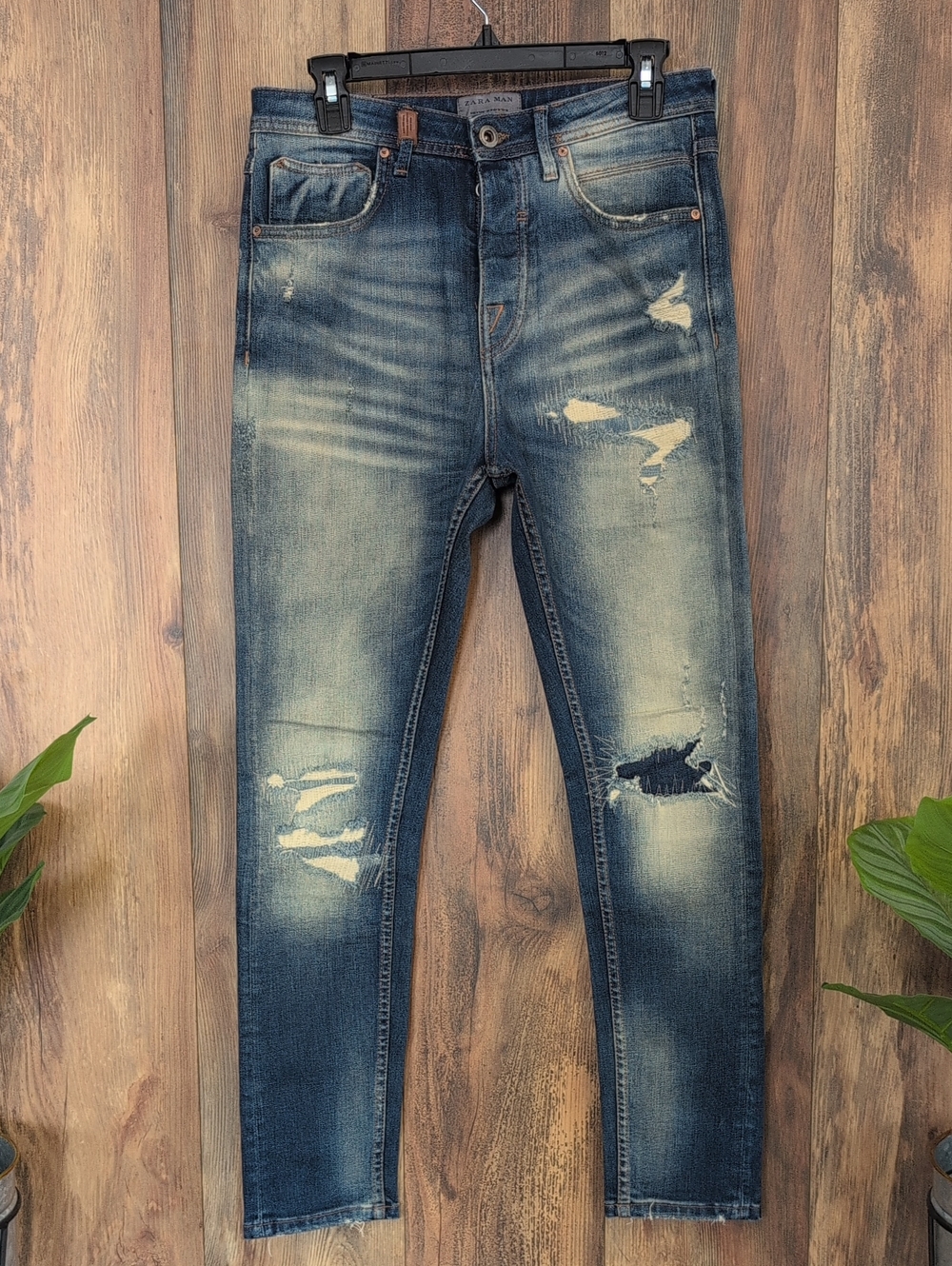 Zara Man Skinny Distressed Buttonfly Denim Jeans 30        950A